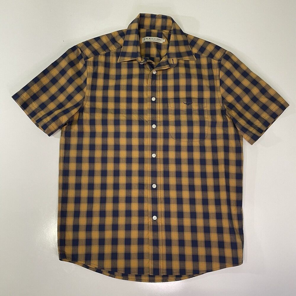 RM Williams Men’s Small Checkered Short Sleeve Shirt Blue EUC